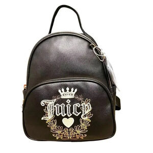 NWT Juicy Couture Spell out  Licorice Heritage Black Faux Leather Backpack